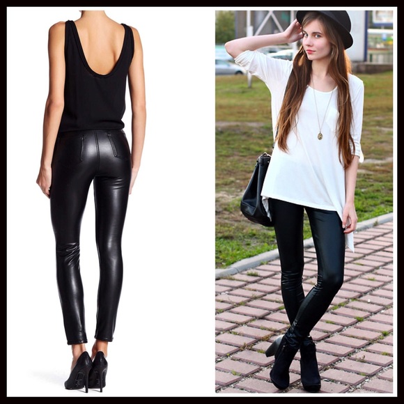 ❤️ASHLEY BLACK VEGAN LEATHER LEGGINGS PANTS - Picture 2 of 6